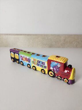 Chanukah Express Hand-Painted Ceramic Menorah whimsical train-themed Rite Lite